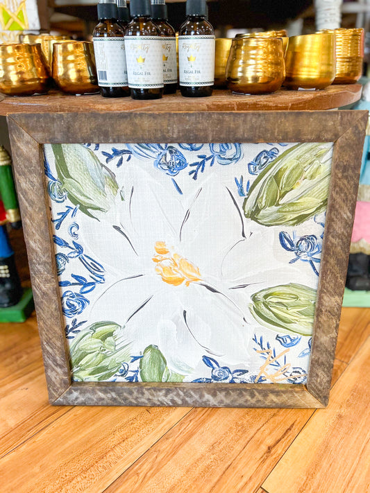 GA Magnolia with Blue Framed Art 18x18