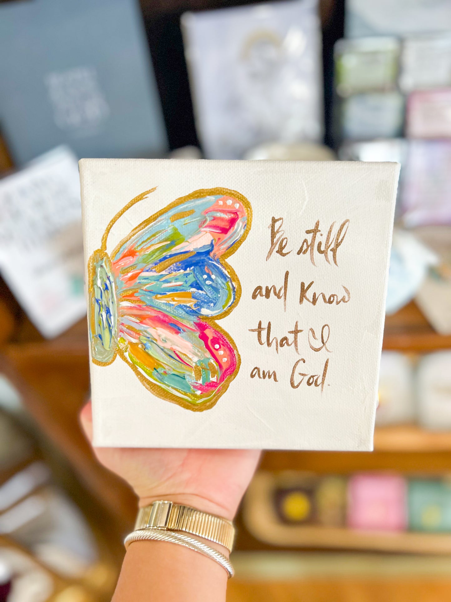 6x6 Be Still and Know That I Am God with Colorful Butterfly