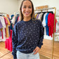 Fleece Babe Polka Dot Crew Neck Sweatshirt- Deep Navy
