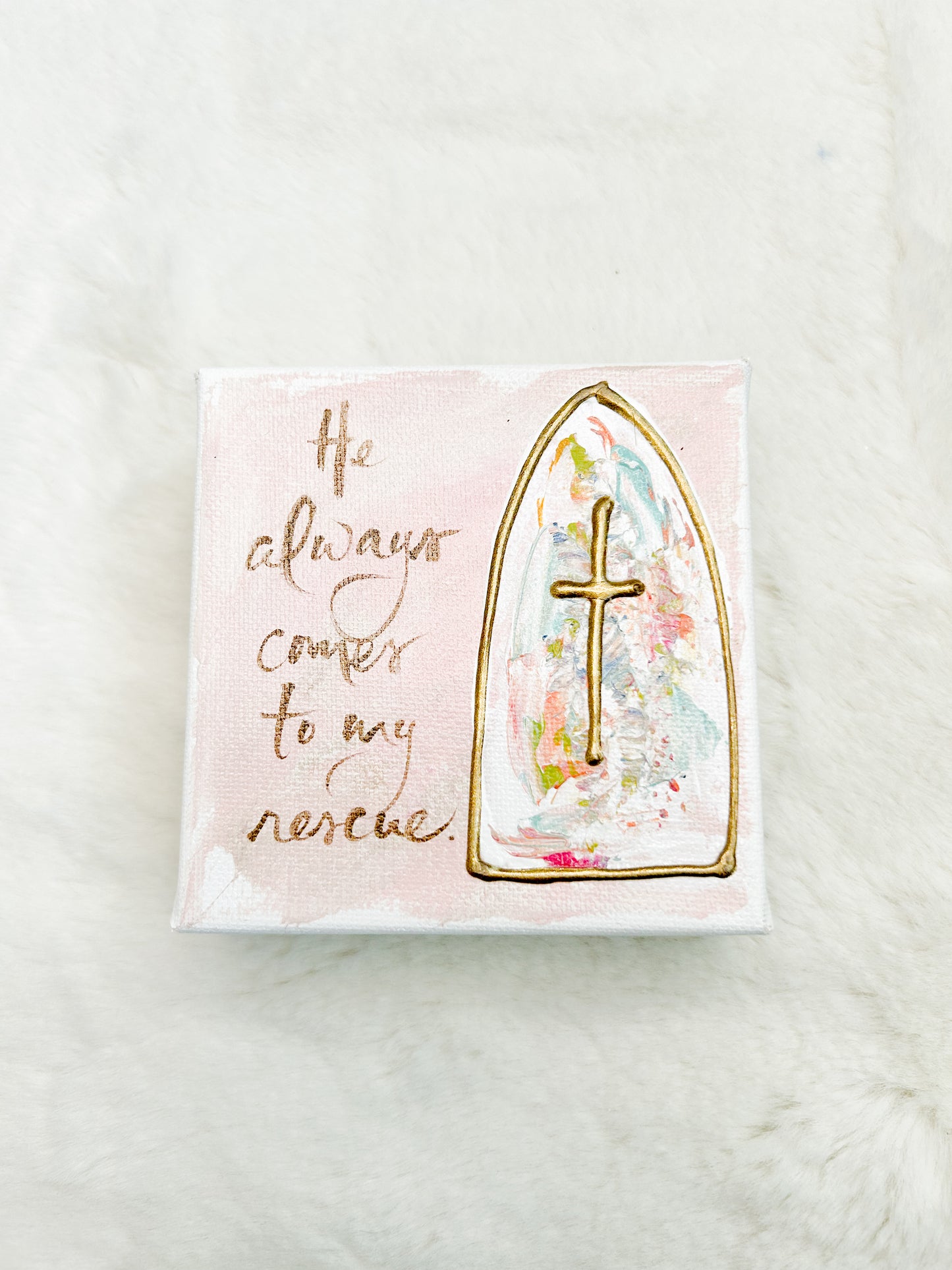 4x4 He Always Comes to My Rescue with Cross Canvas Art