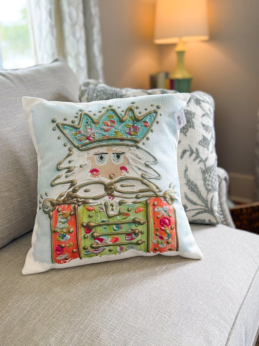 Sir Tinsel Teal Nutcracker Square Pillow