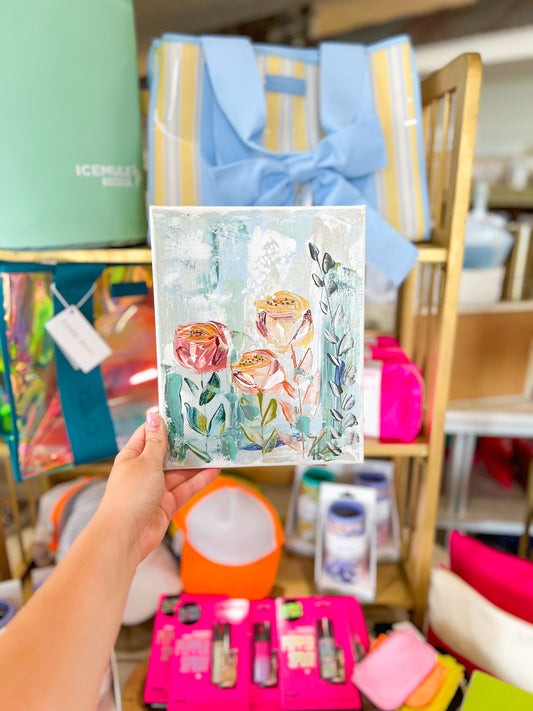 8x10 Flower Painting with Blue/Grey Background Canvas