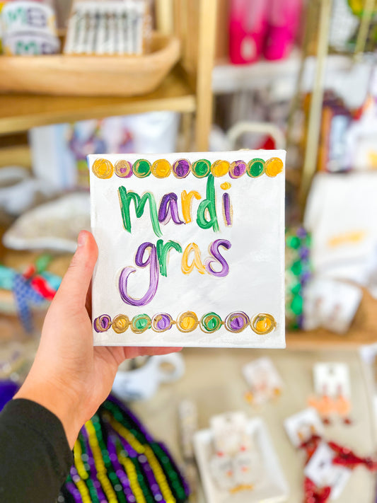 6x6 Mardi Gras with Beaded Border Canvas Art