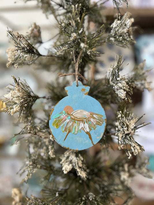 Blue Baby in a Manger 3.5" Wooden Ornament