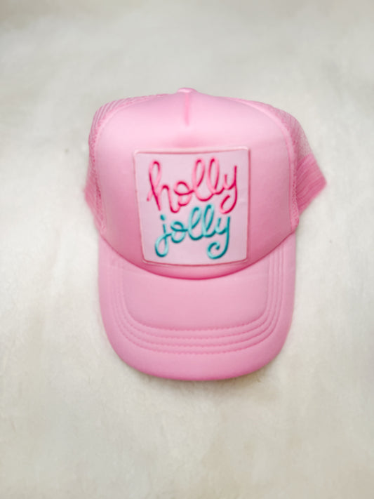 Trucker Hat Patch Pink and Blue Holly Jolly Pink