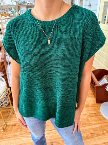 Oversized Crew Neck Sweater Vest-Hunter Green