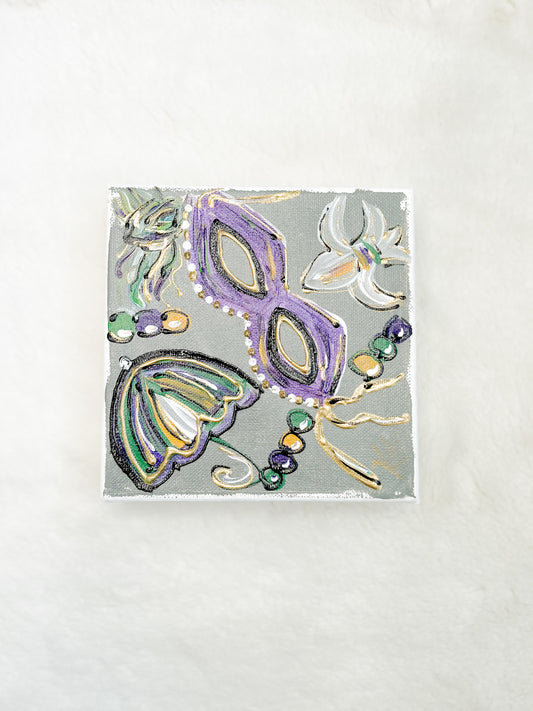 6x6 Grey Mardi Gras Mask and Umbrella Canvas Art
