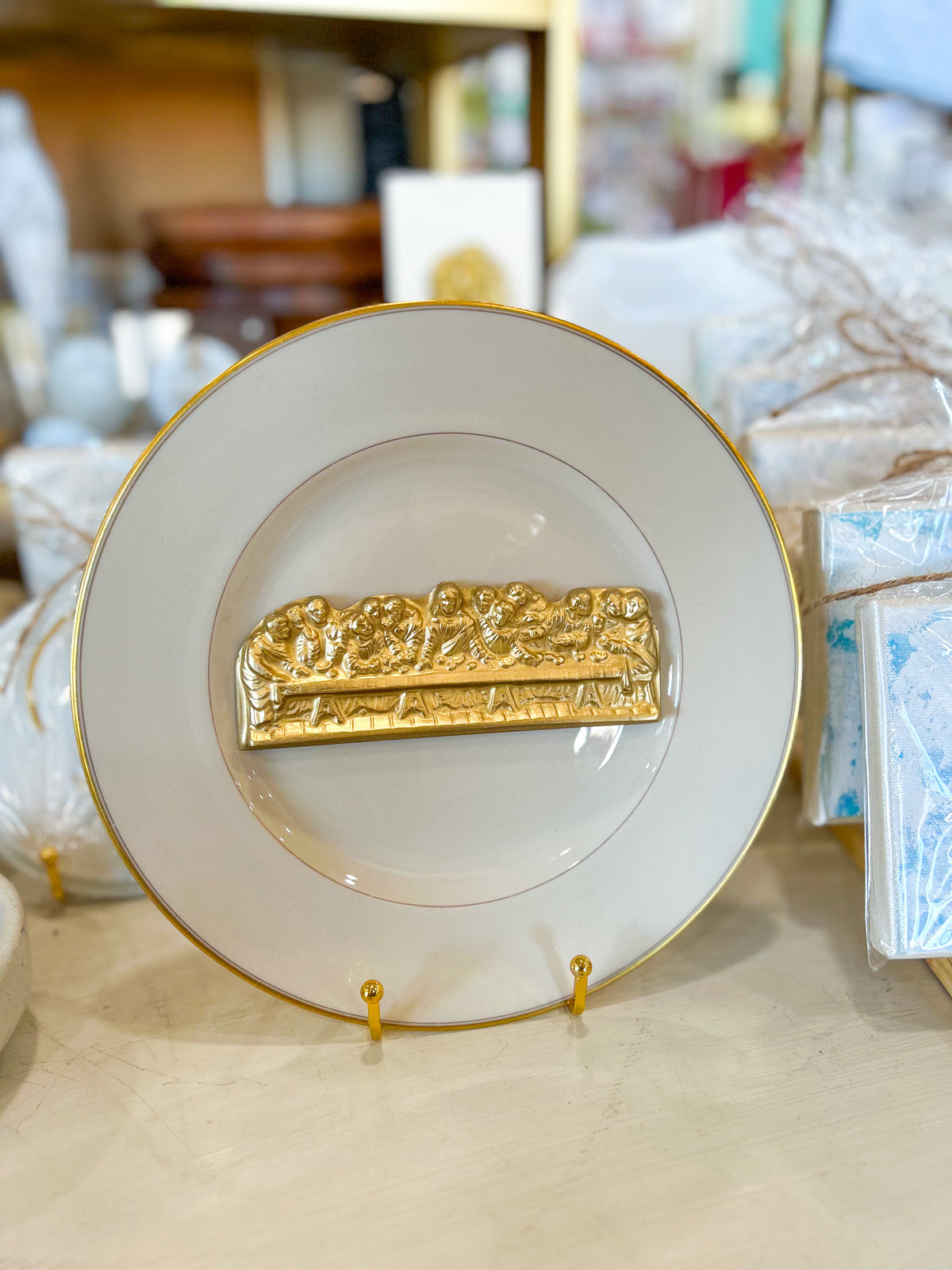 Gold Gather in His Name- Last Supper Ivory Plate