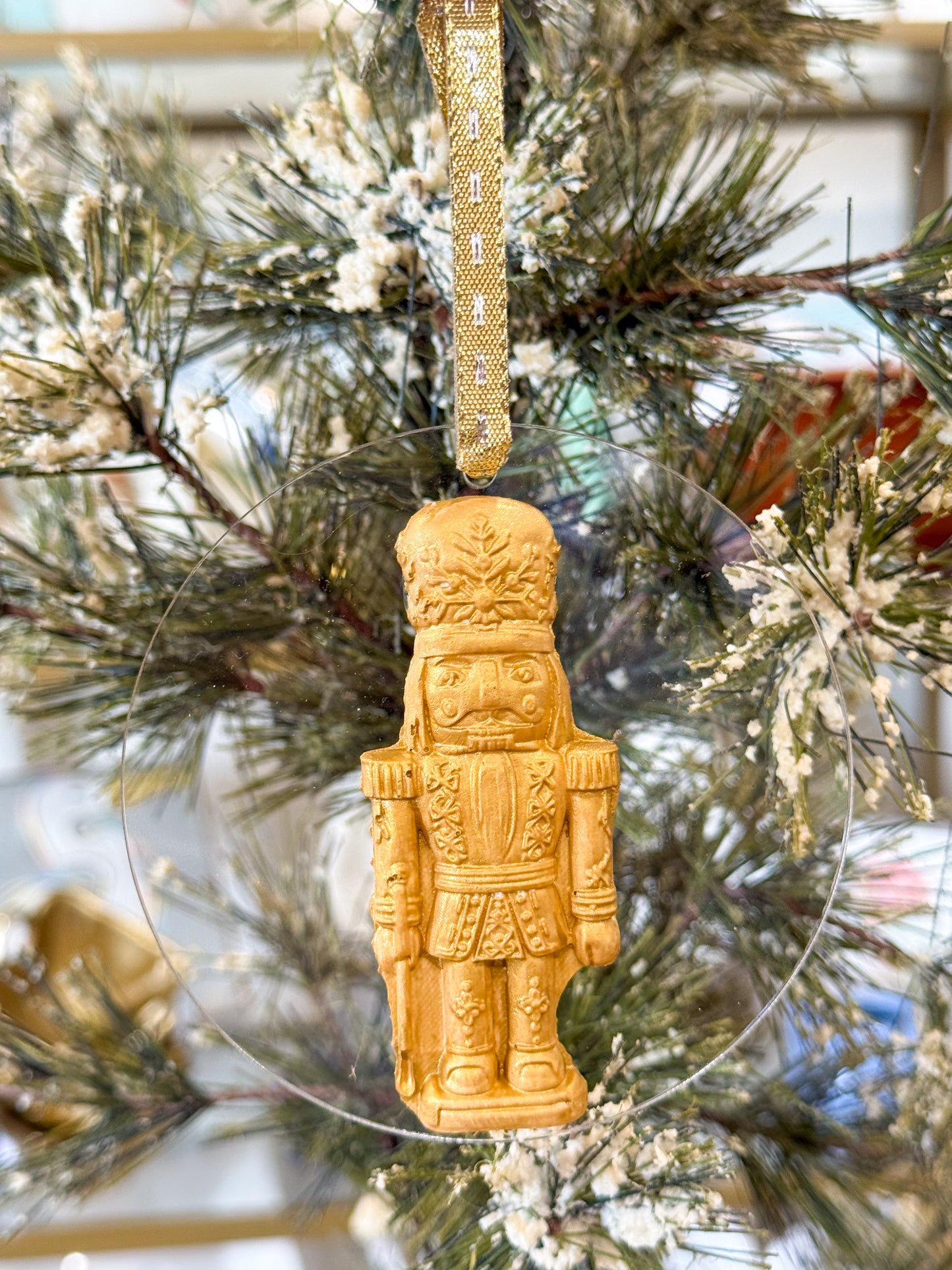 North Pole Soldier Nutcracker Disc Ornament- Gold Ribbon