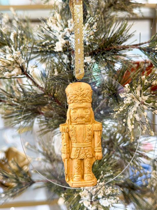 North Pole Soldier Nutcracker Disc Ornament- Gold Ribbon