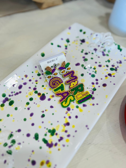 Purple, Green & Gold Glam Beaded Earrings