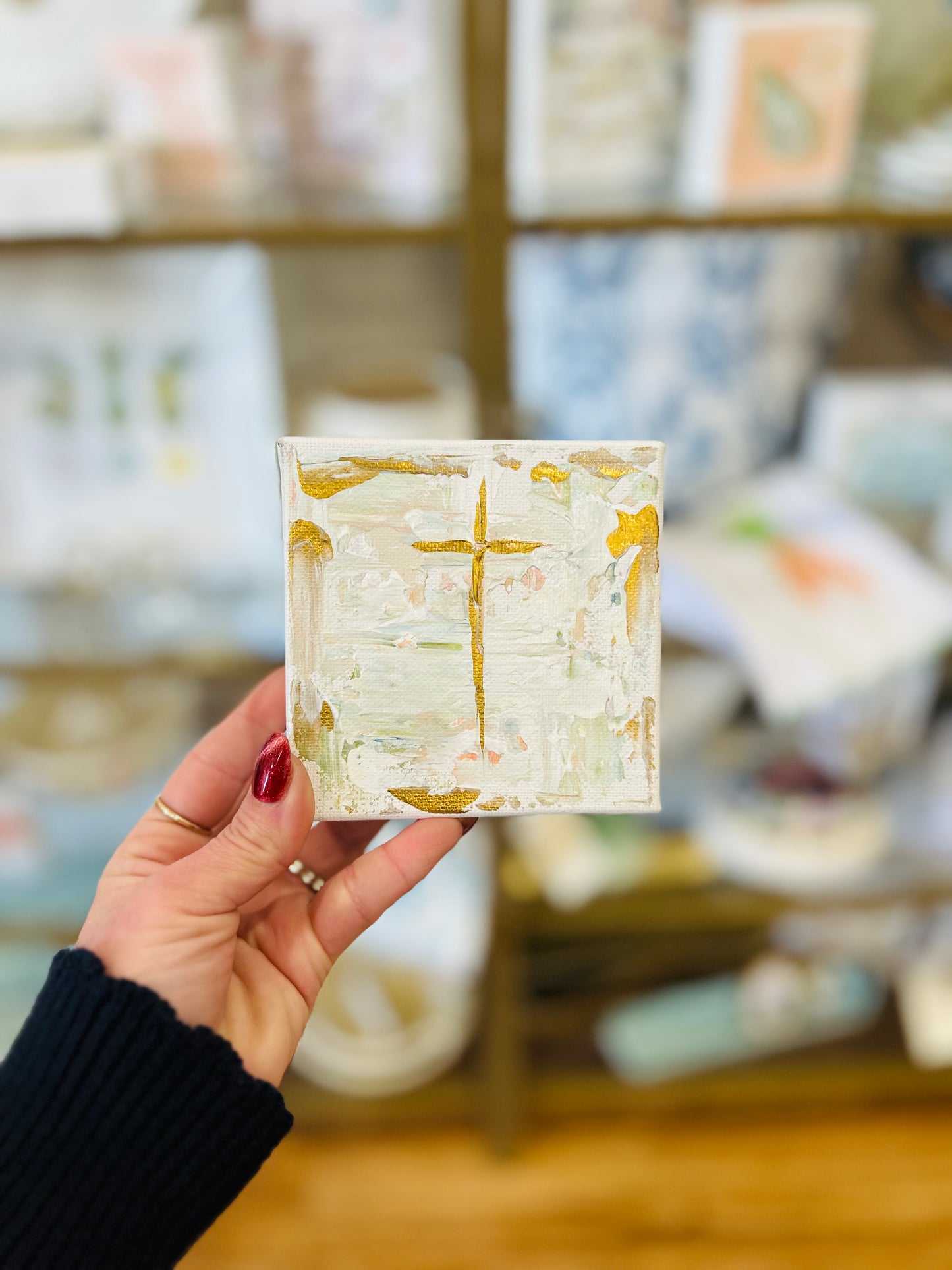 4x4 Gold Skinny Cross with Gold and Pastel background