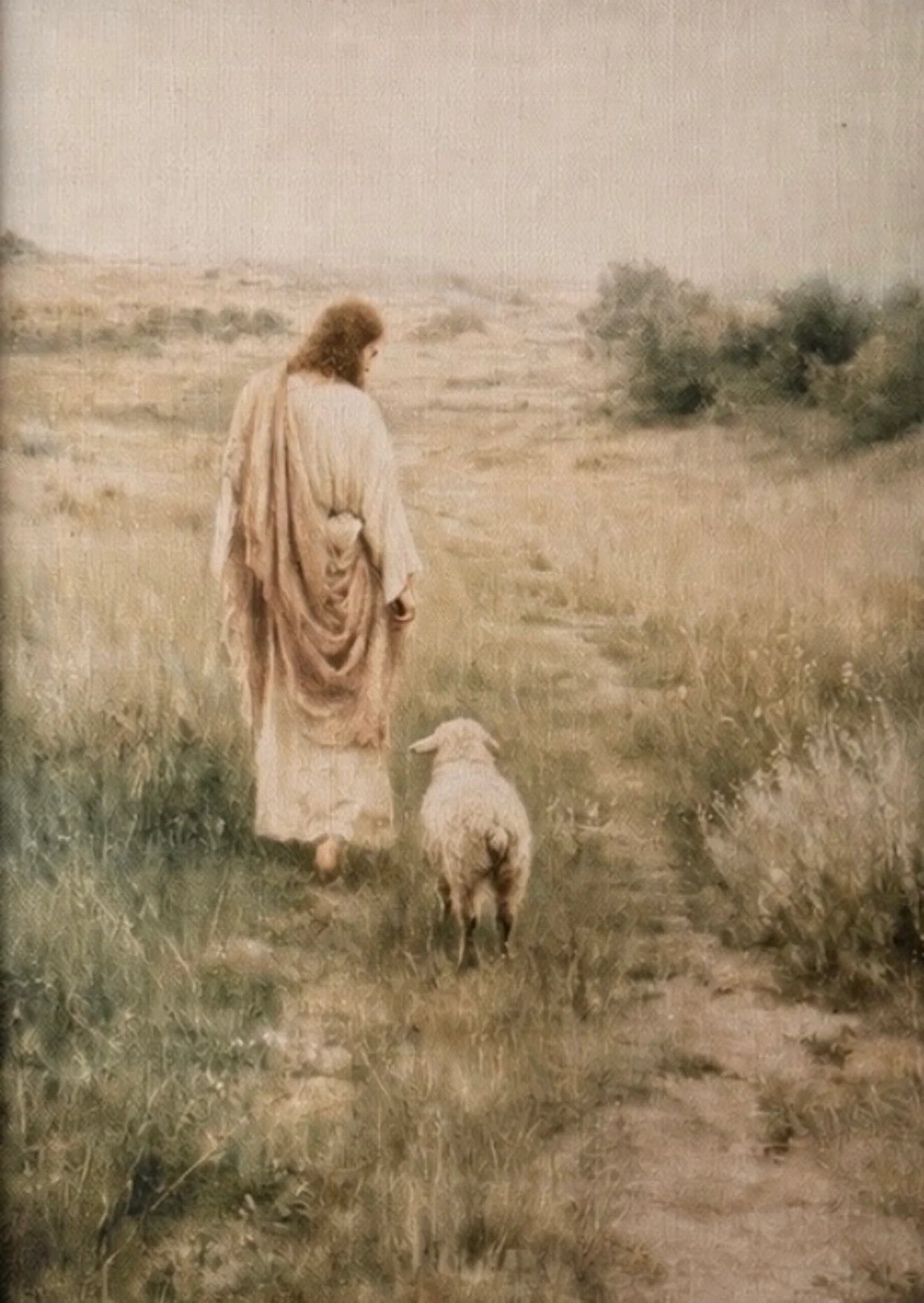 Living Hope Vintage Jesus and Lamb 12x18 Art