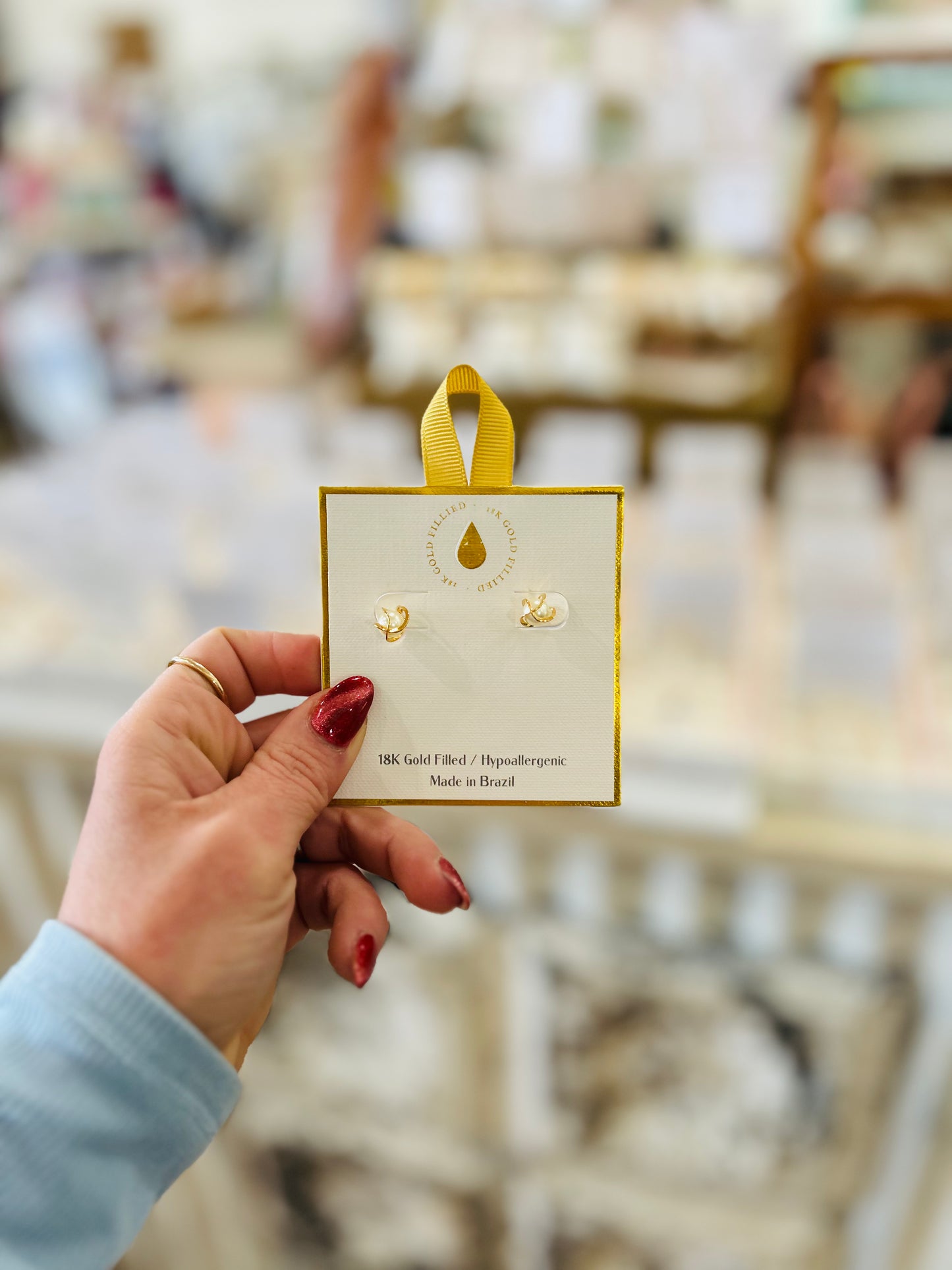 Pearl Stud with Gold Wraps Earrings