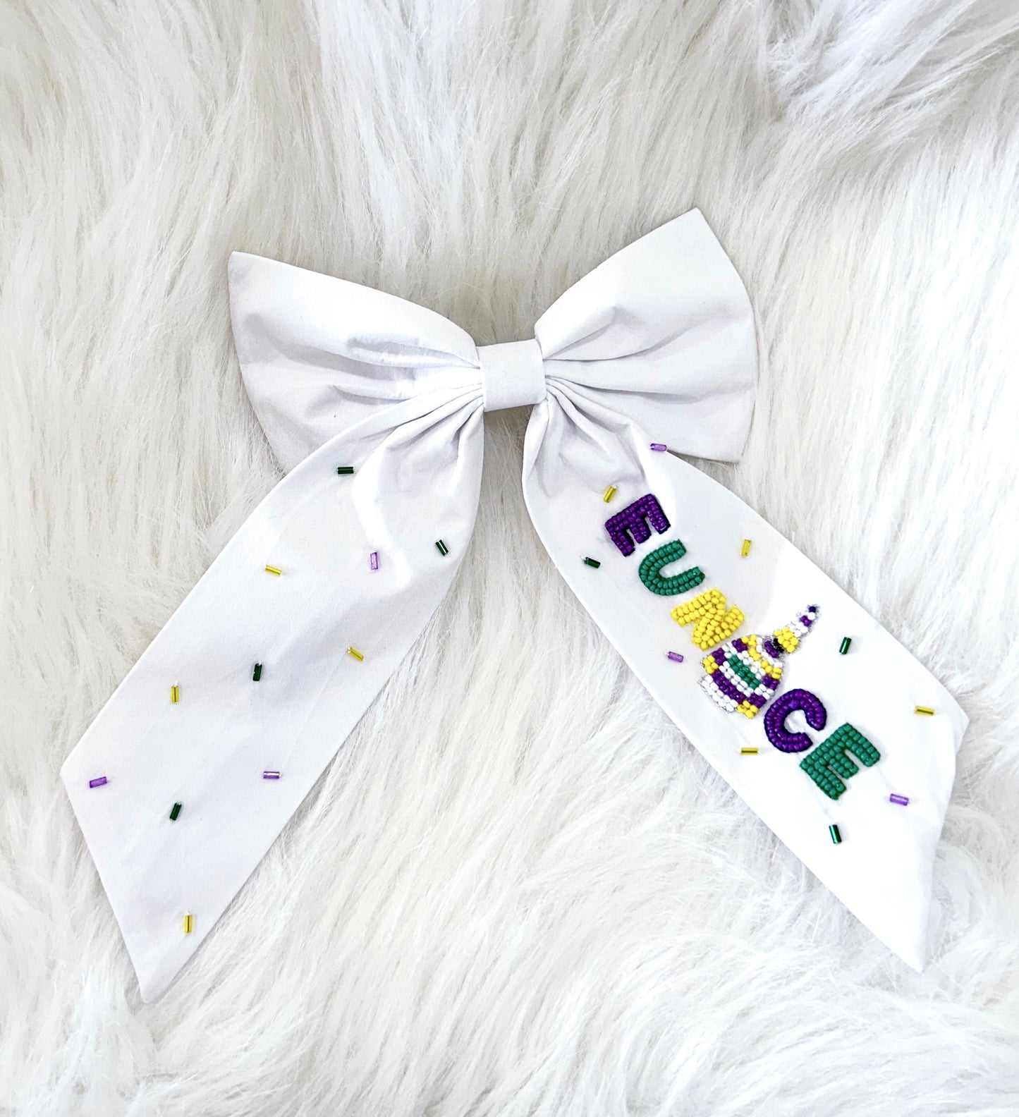 White Eunice Mardi Gras Bow