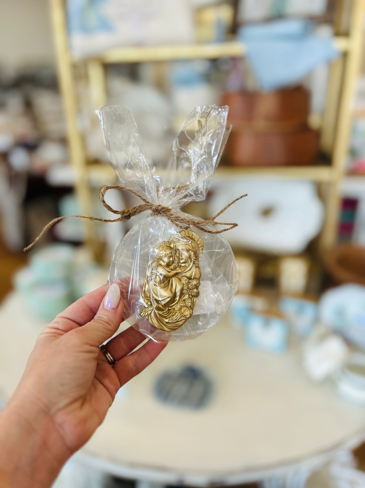 Gold Madonna & Child Disc Ornamnet
