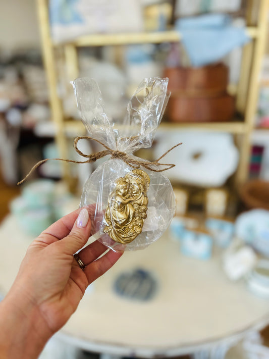 Gold Madonna & Child Disc Ornamnet