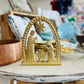 Gold Wooden Arched Nativity- White Wash Backing