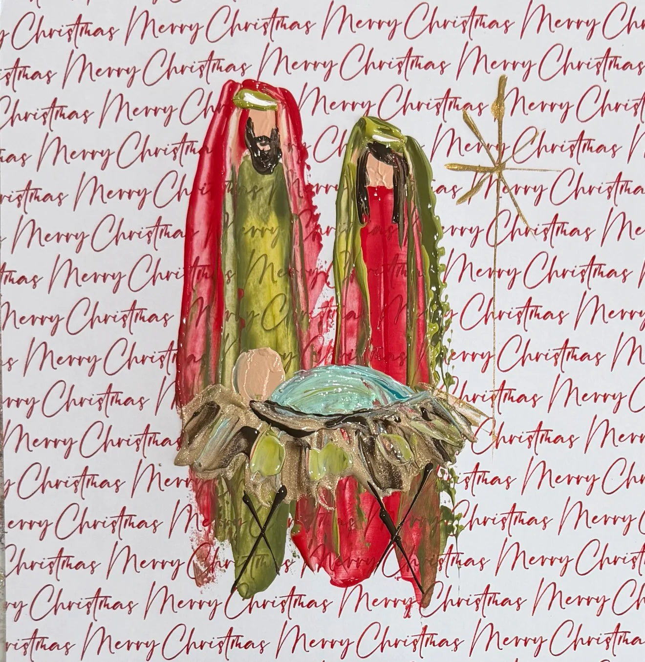 Merry Christmas Nativity Square Pillow