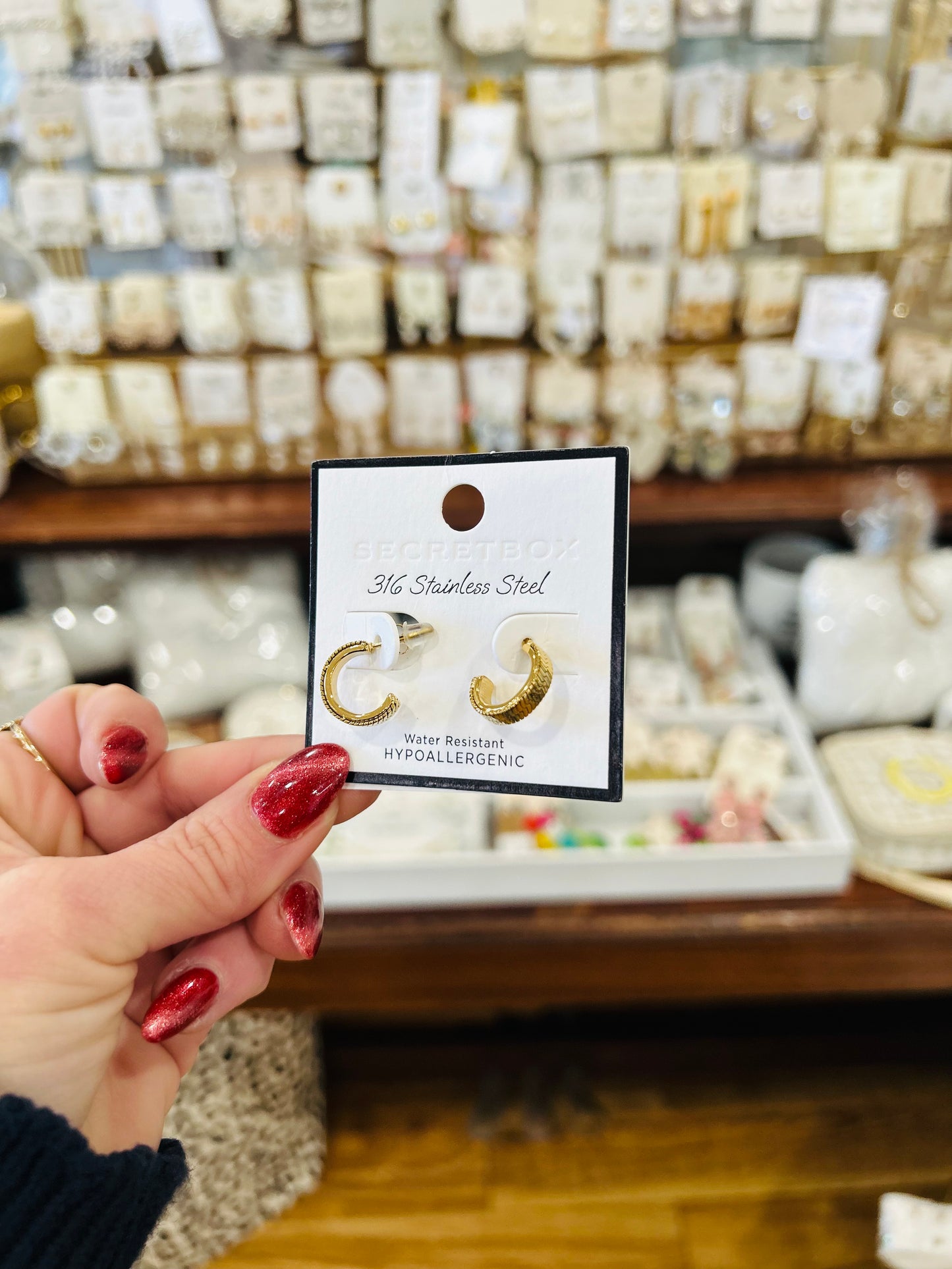 Secretbox Patterned Gold Hoops