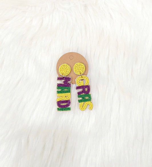 Beaded Hanging Mardi Gras Earrings