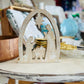 Gold Wooden Arched Nativity- White Wash Backing