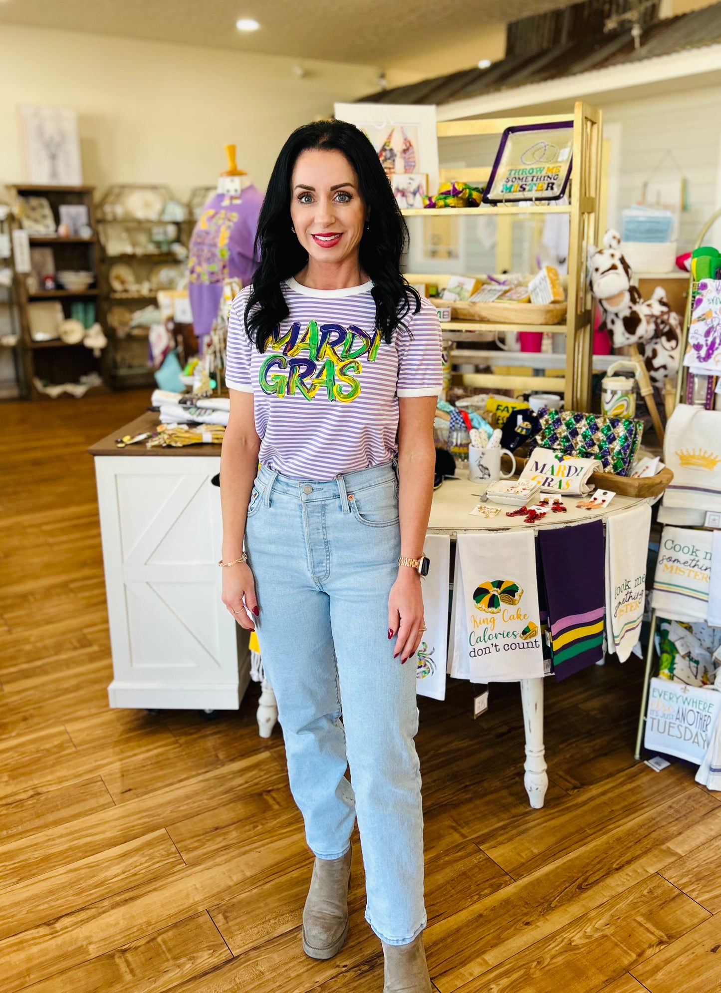 Sample- Finger Paint Mardi Gras Striped Tee