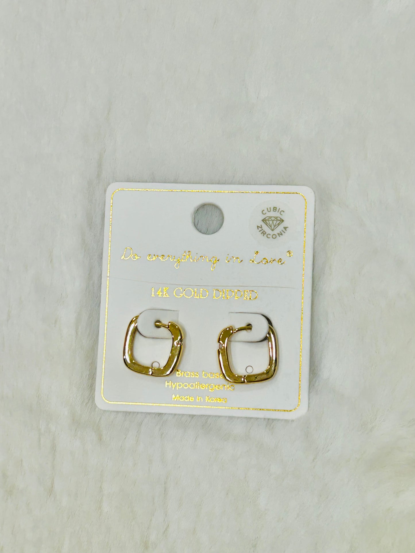 Penelope Gold Square with Diamond Huggie Hoop Earrings