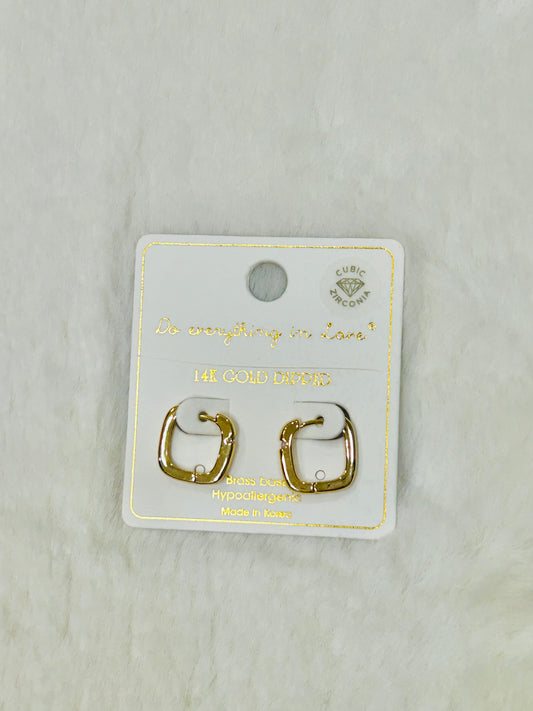 Penelope Gold Square with Diamond Huggie Hoop Earrings