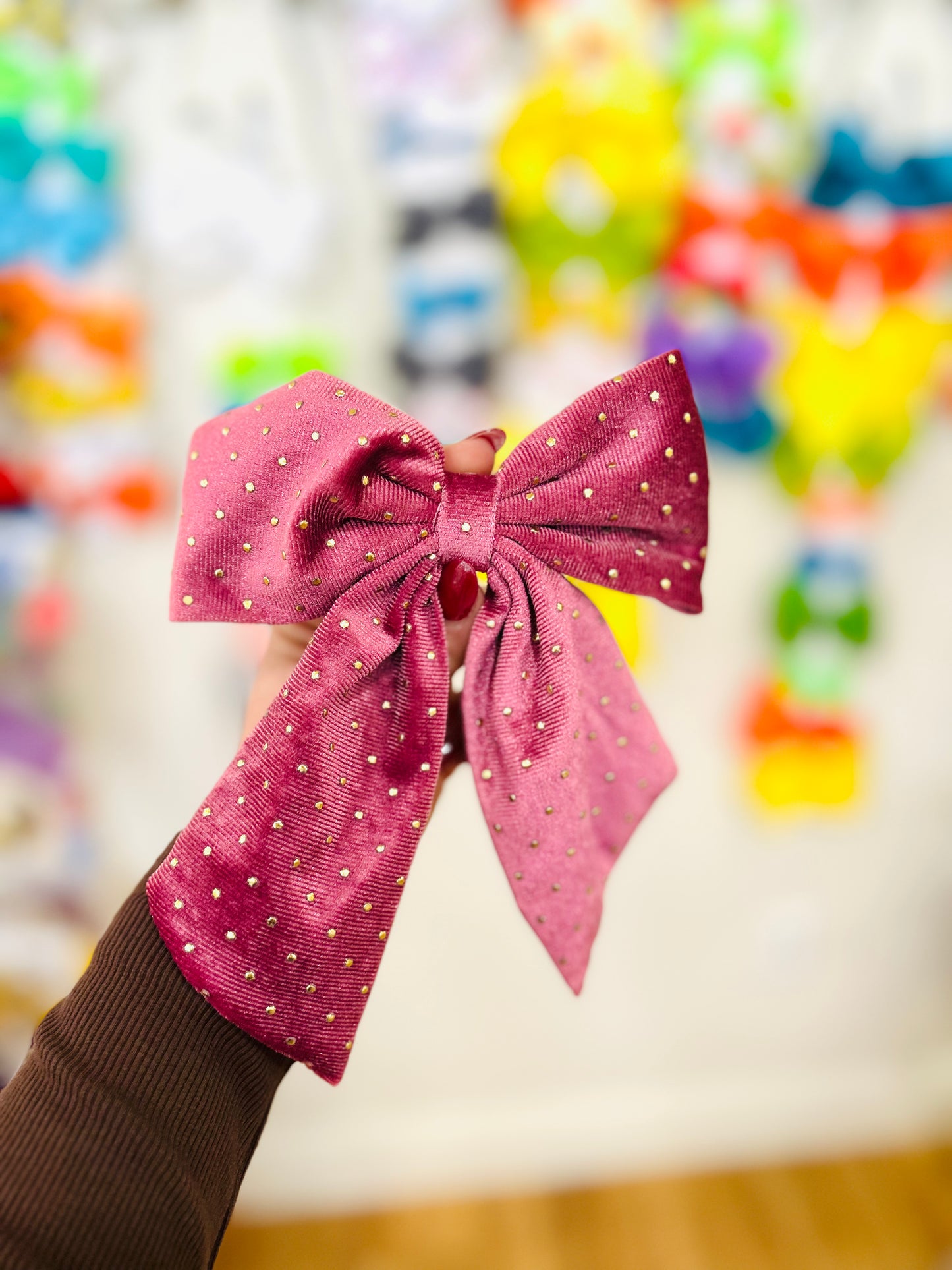 Velvet Hair Bow with Gold Dots