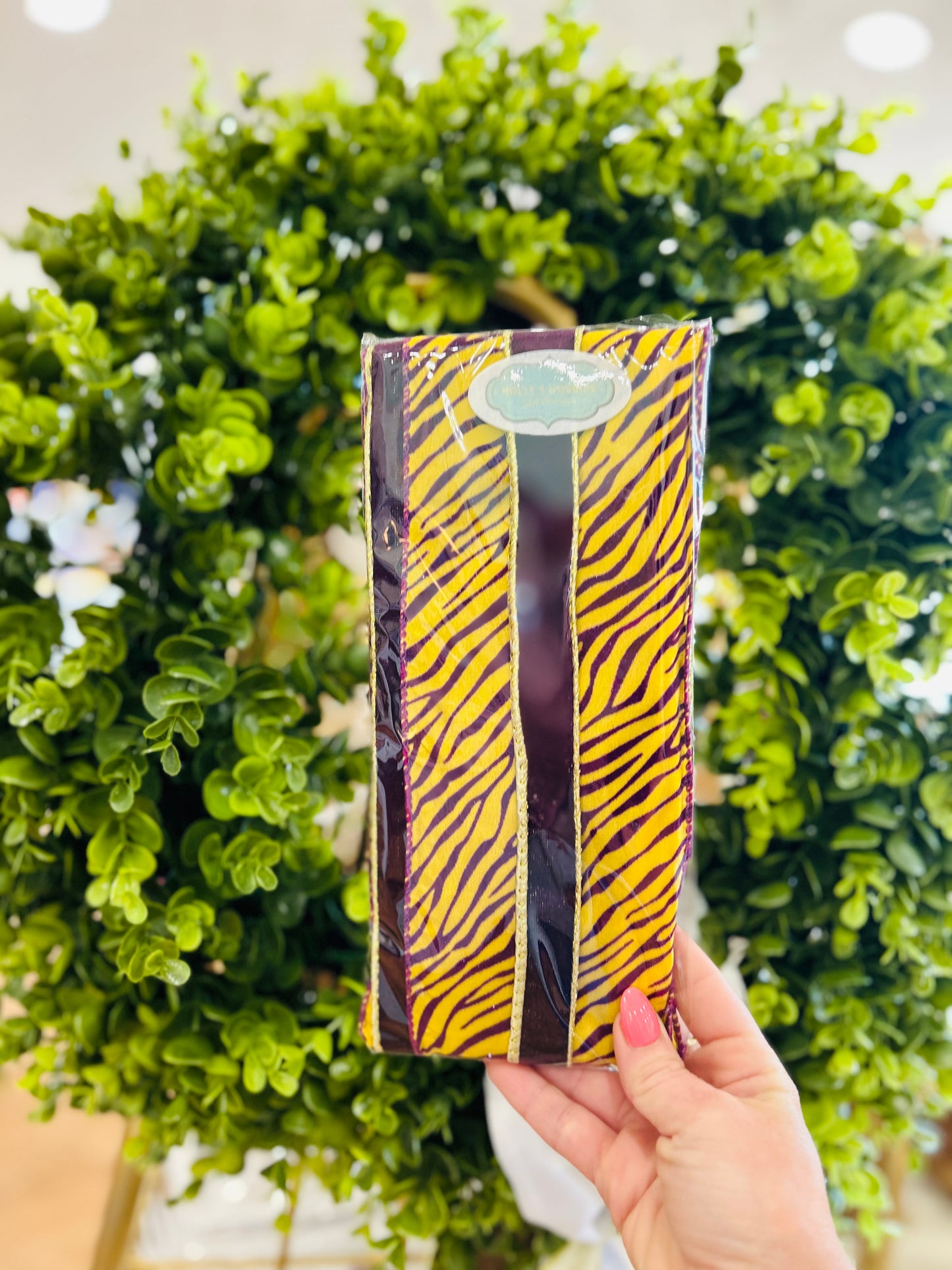 Purple/Gold Tiger Stripe Wreath Ribbon Trio Style
