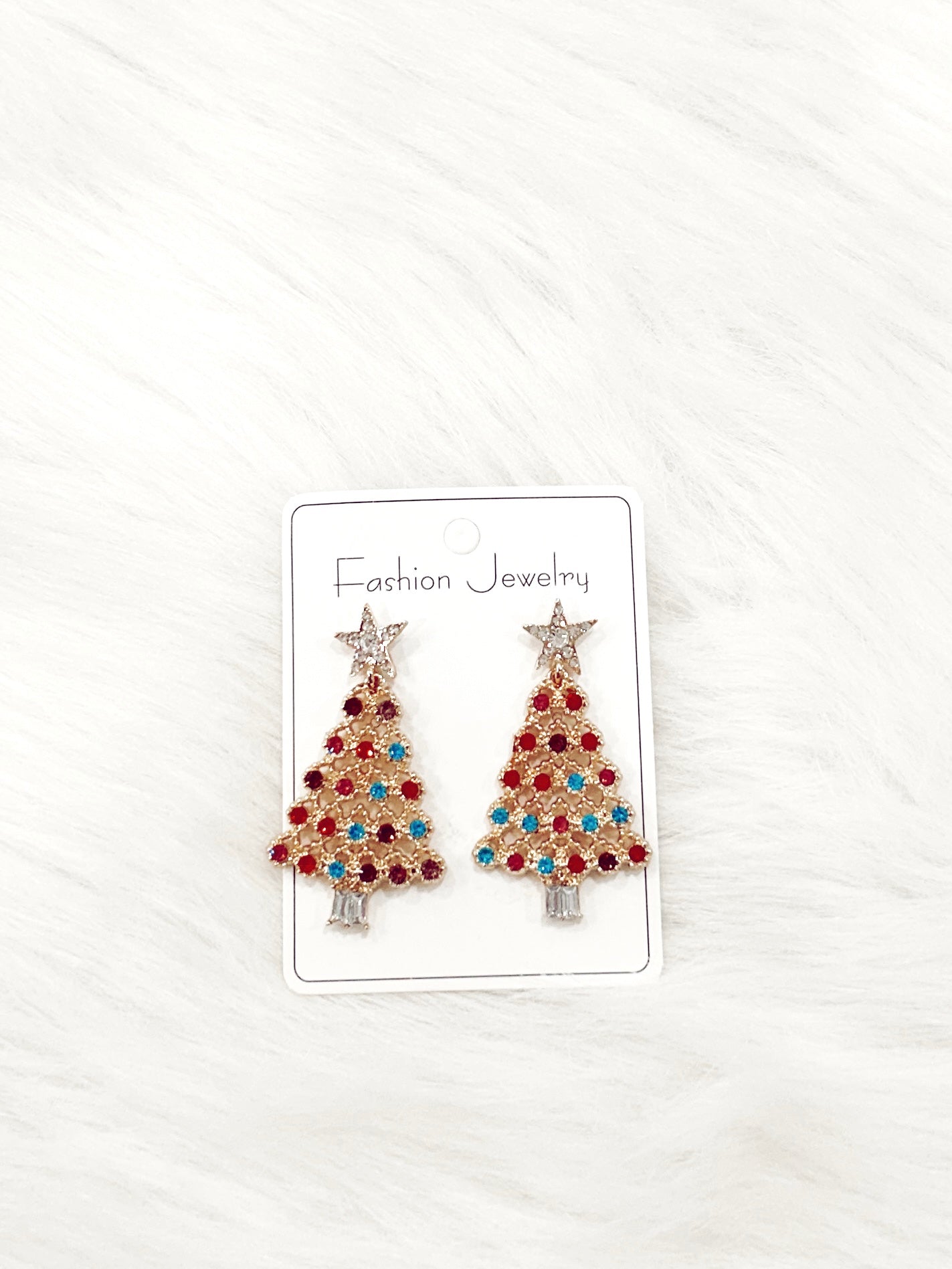 Colored Rhinestone Christmas Tree Earrings