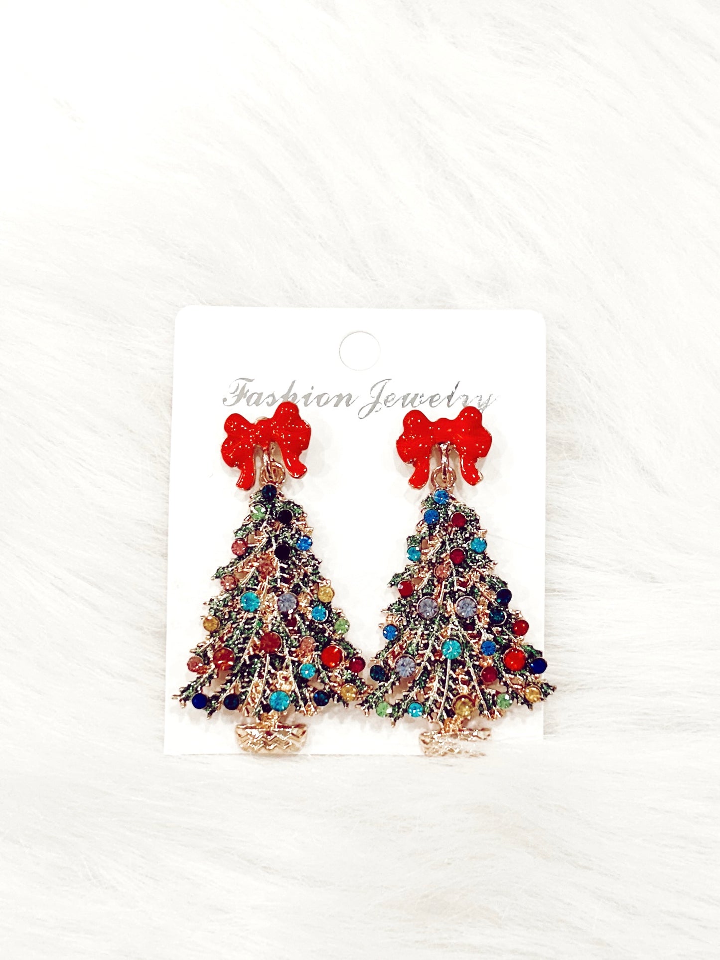 Colored Rhinestone Christmas Tree Earrings