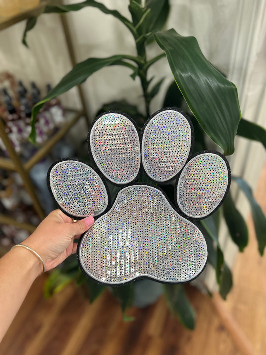 Patch-Large Silver Sequin Paw Print