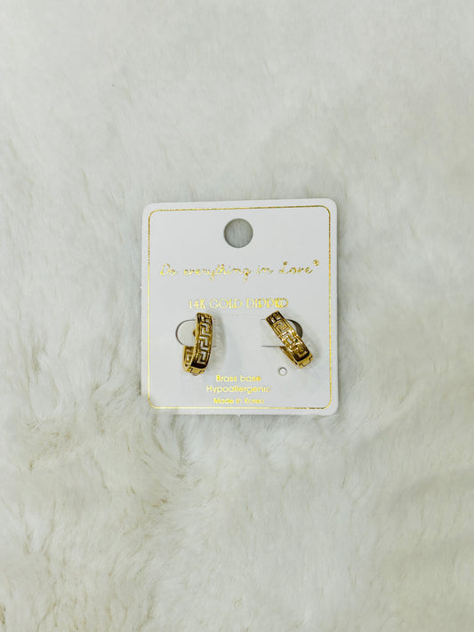 Greek Tiles Textured Gold Huggie Hoop Earrings