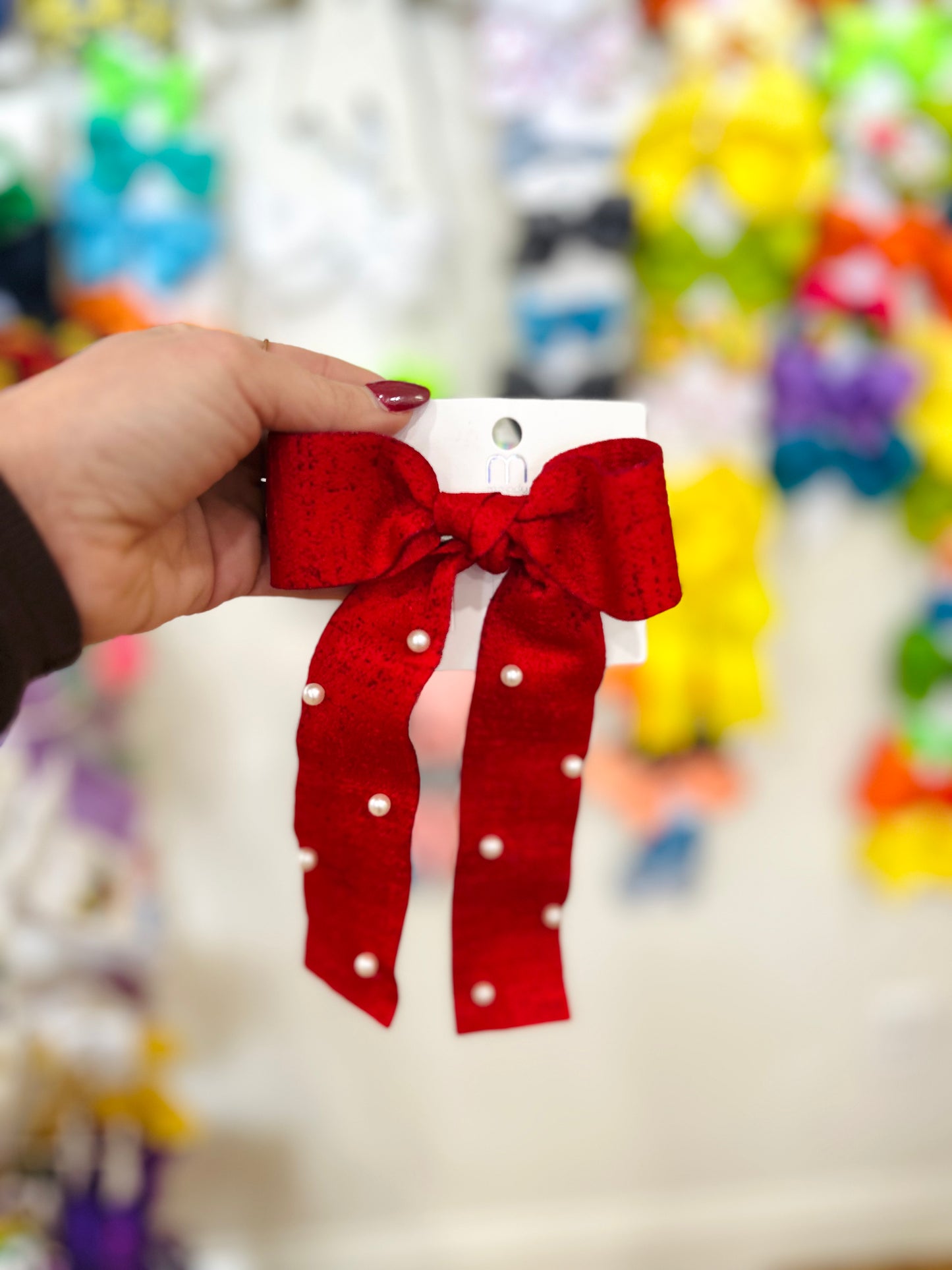 Melody Textured Hanging Bow with Pearls