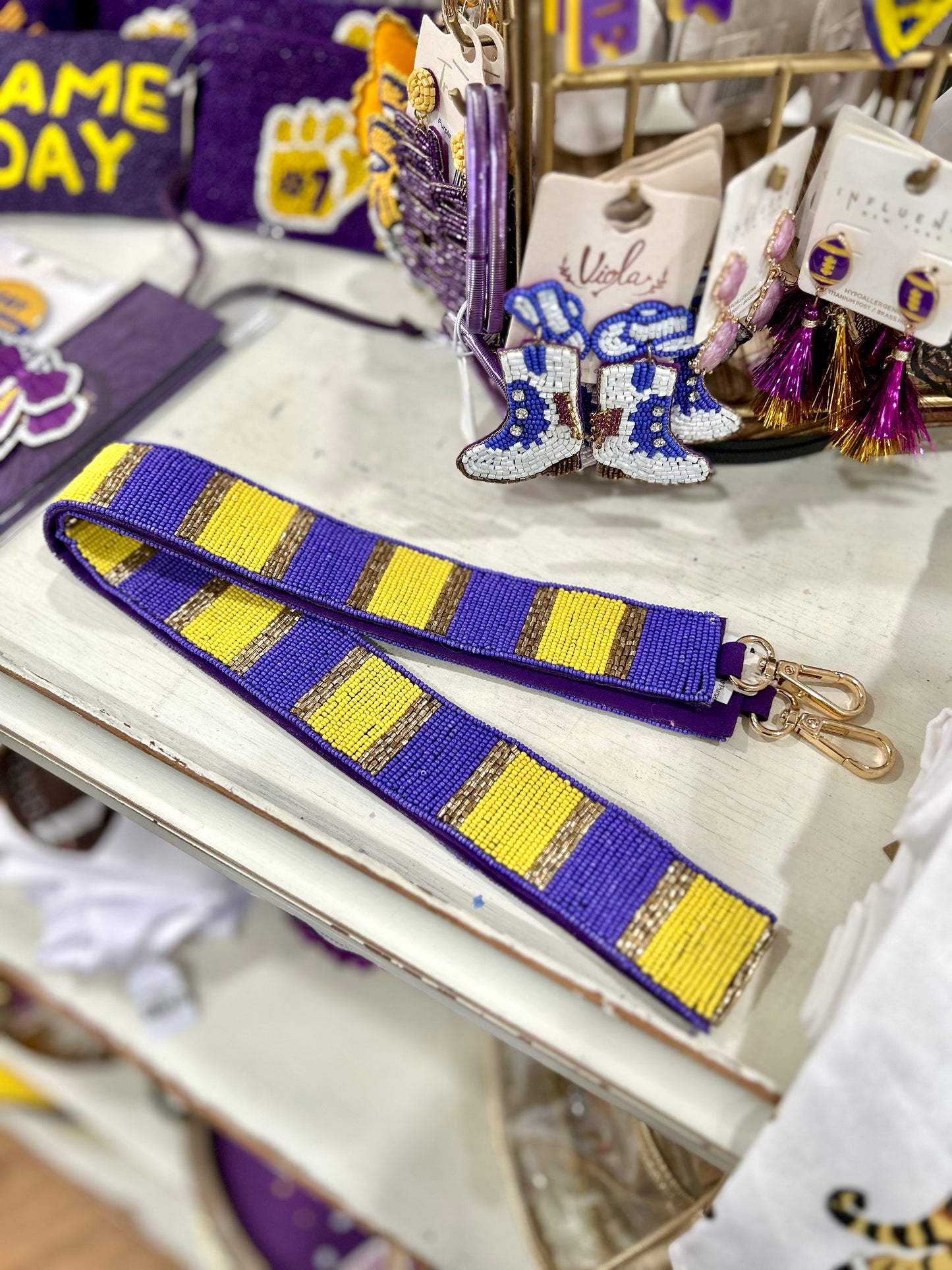 Beaded Purple and Gold Purse Strap