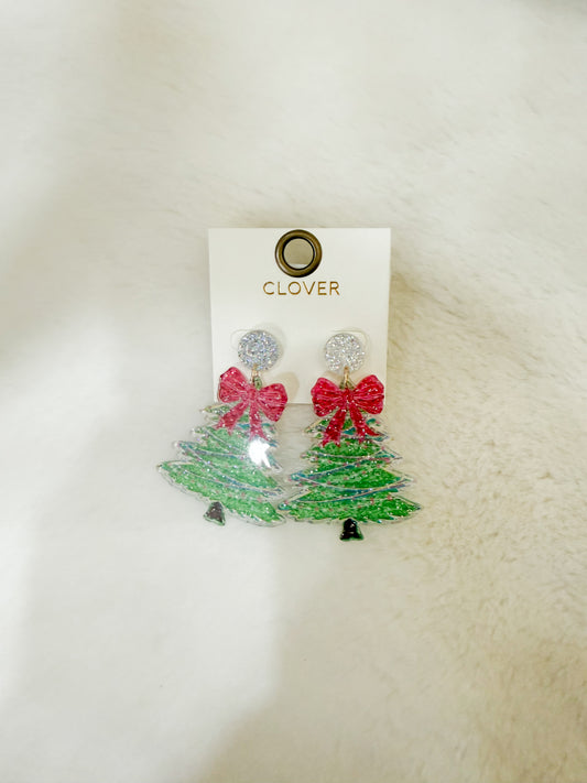 Sparkle Pine Dangle Christmas Tree Earrings