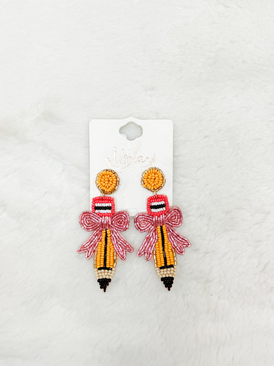 Pencil Bow Teacher Earrings