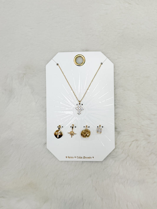 Rhinestone Cross & Gold Cross Charm Necklace