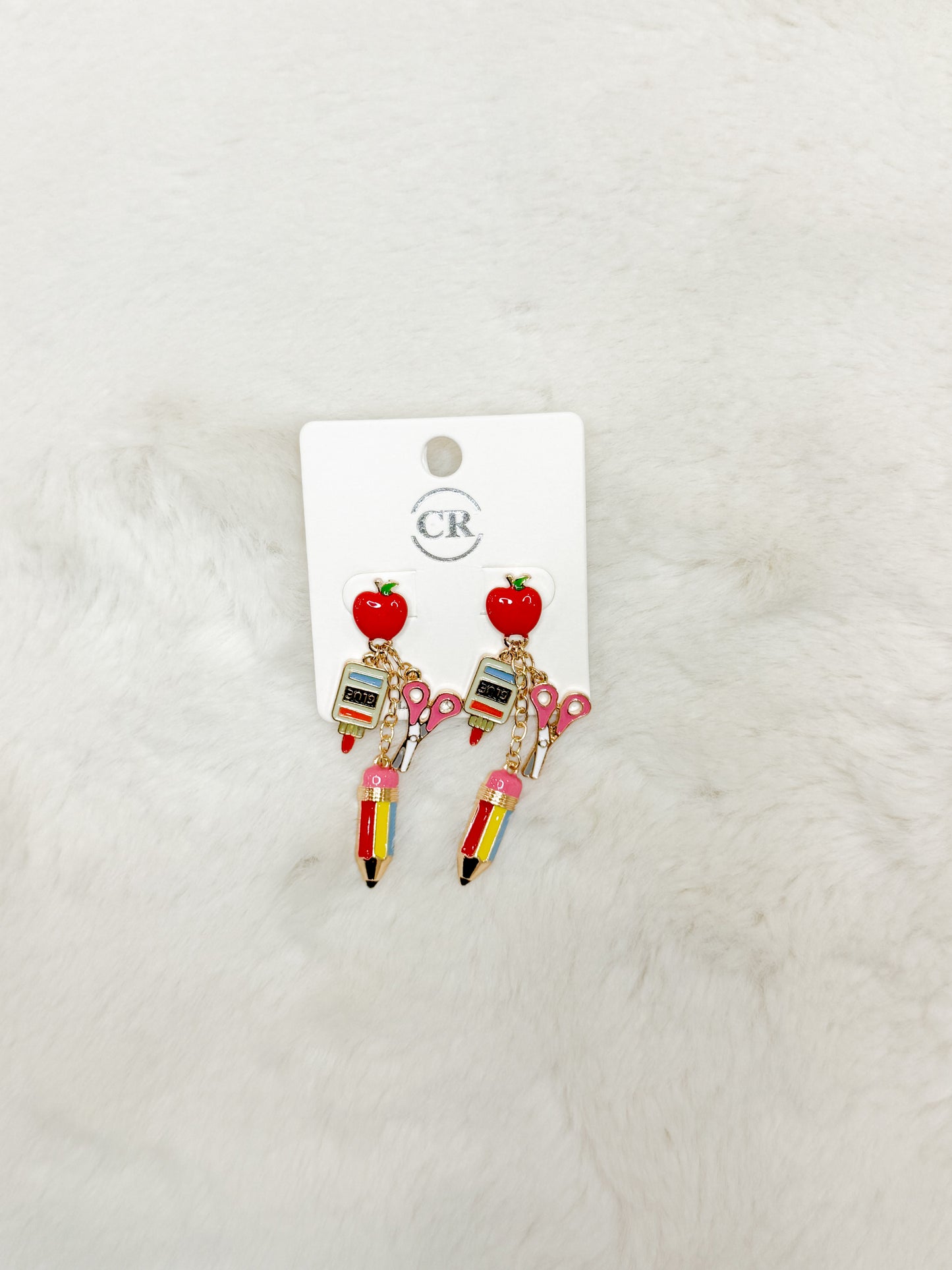 Pencil, Scissors, Glue, Apple Teacher Earrings