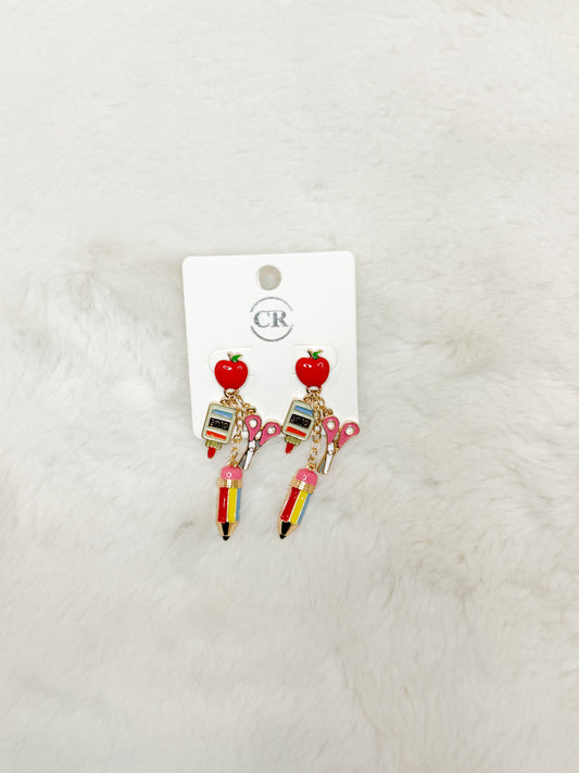 Pencil, Scissors, Glue, Apple Teacher Earrings