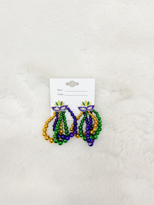 Mardi Gras Mask with Beads Earrings