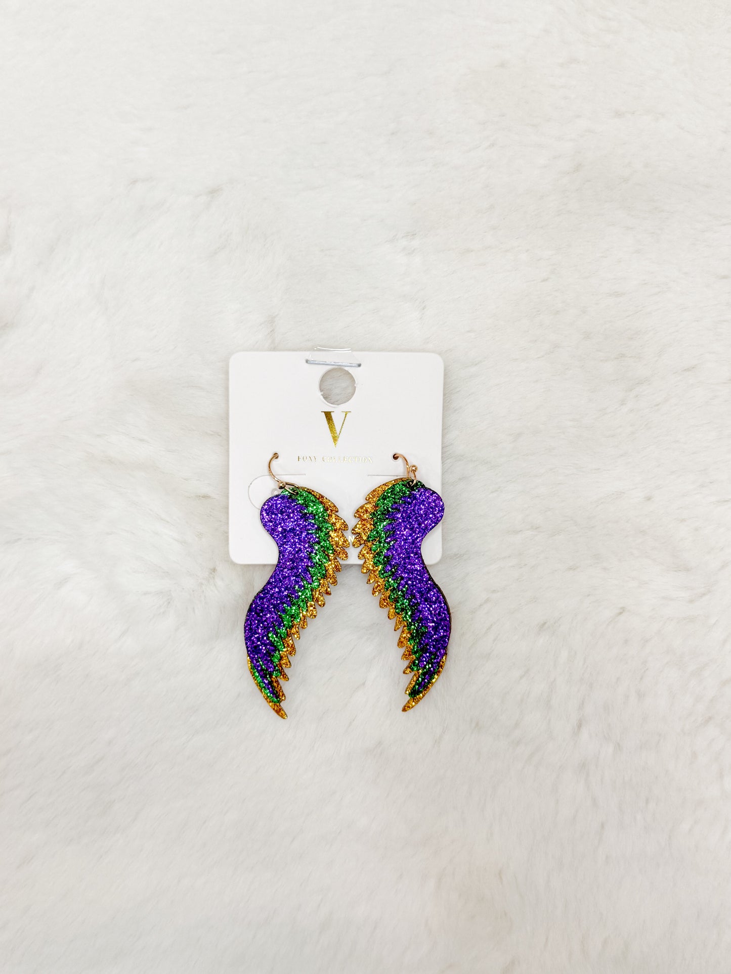 Mardi Gras Wing Earrings