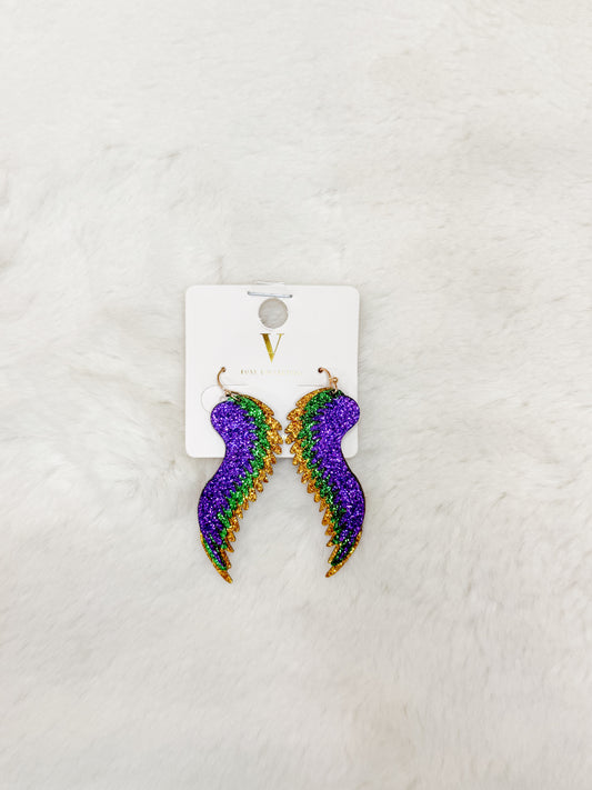 Mardi Gras Wing Earrings