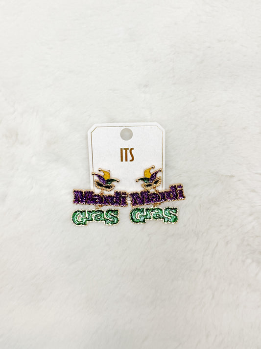 Mardi Gras with Mask Dangle Earrings