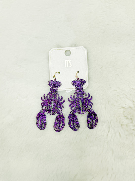 Purple Sparkle Crawfish Earrings