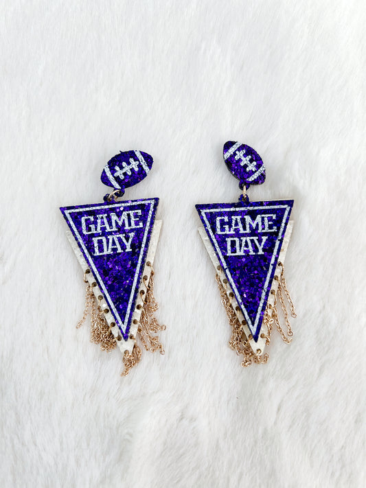 Triangle Game Day Earrings Purple and Gold