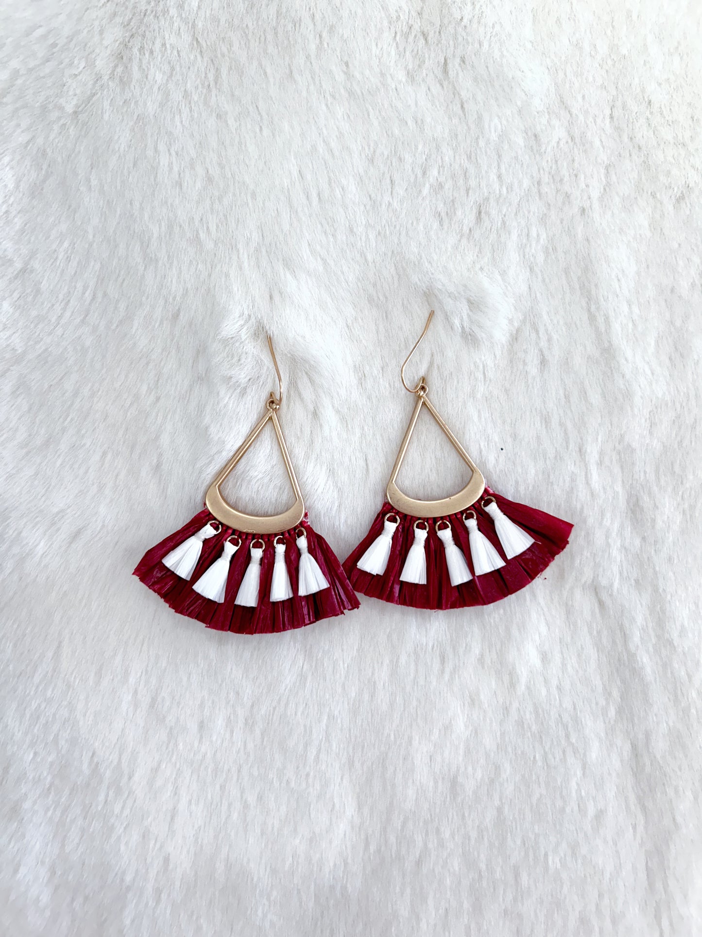 Maroon and White Tassel Earrings