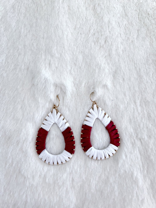 White and Maroon Teardrop Earrings